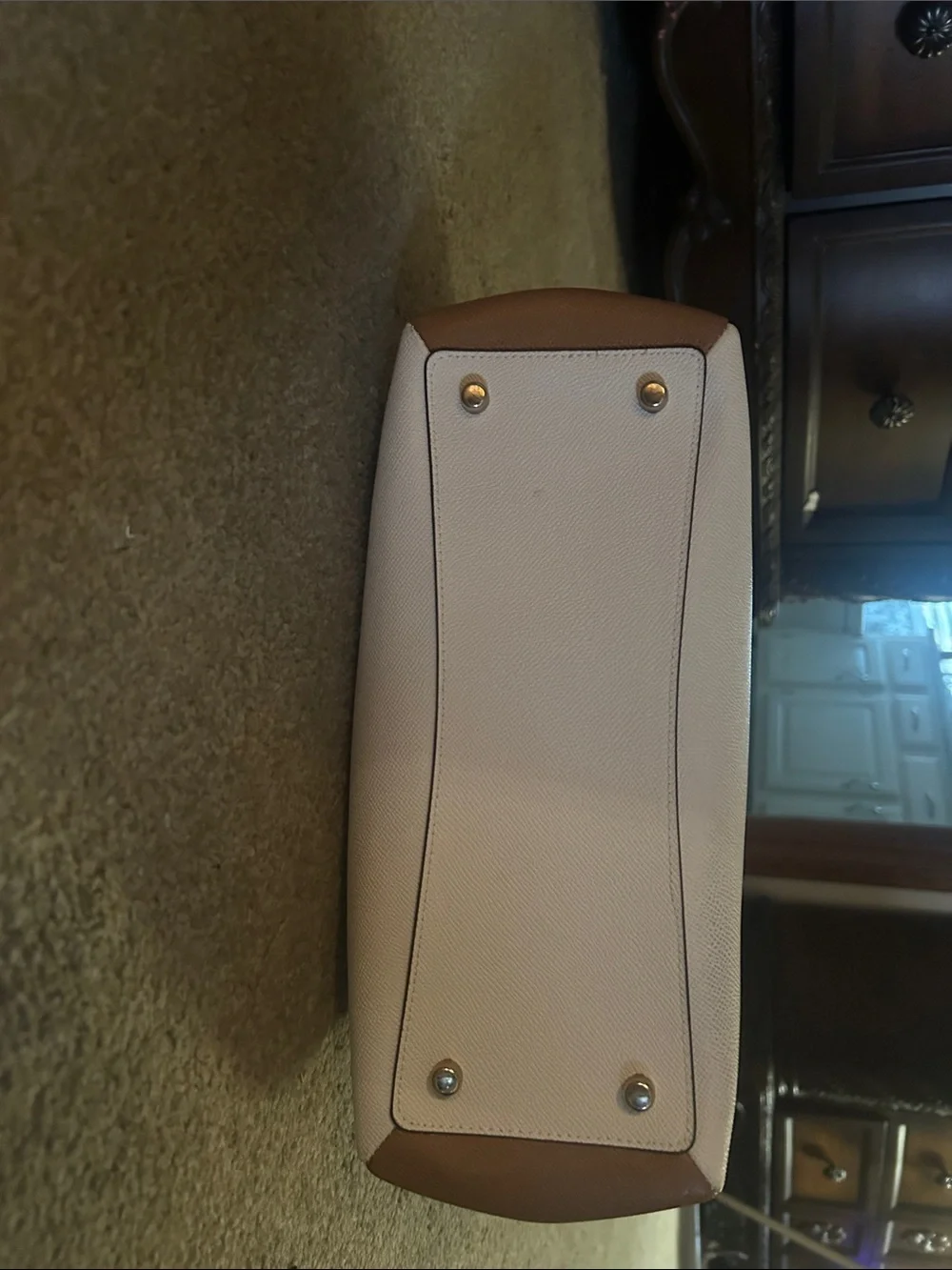 Coach Two-Tone Leather Satchel in Cream, Brown and Black